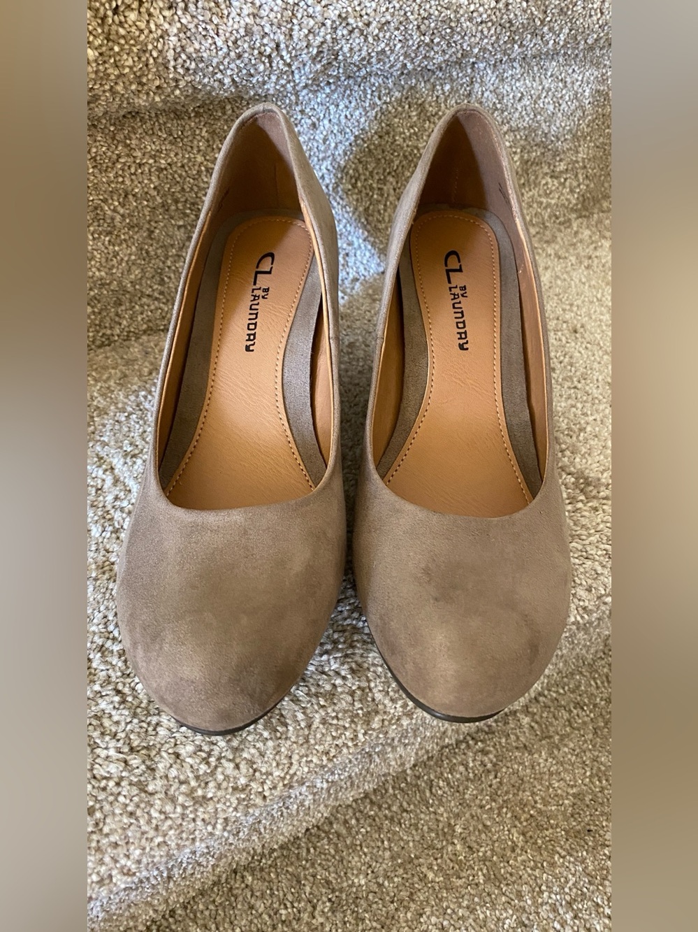 Taupe Suede Round-Toe Wedge Heels